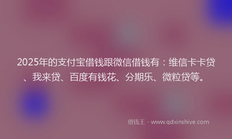 2025年的支付宝借钱跟微信借钱有：维信卡卡贷、我来贷、百度有钱花、分期乐、微粒贷等。