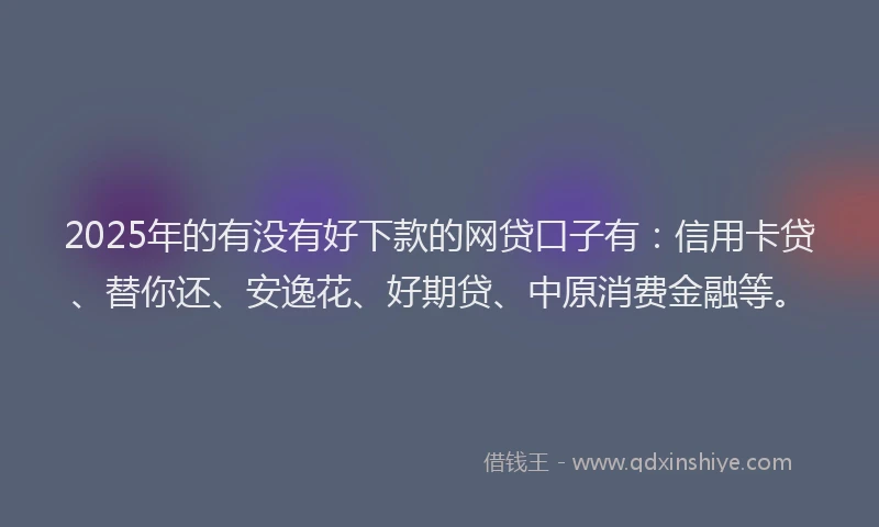 2025年的有没有好下款的网贷口子有：信用卡贷、替你还、安逸花、好期贷、中原消费金融等。