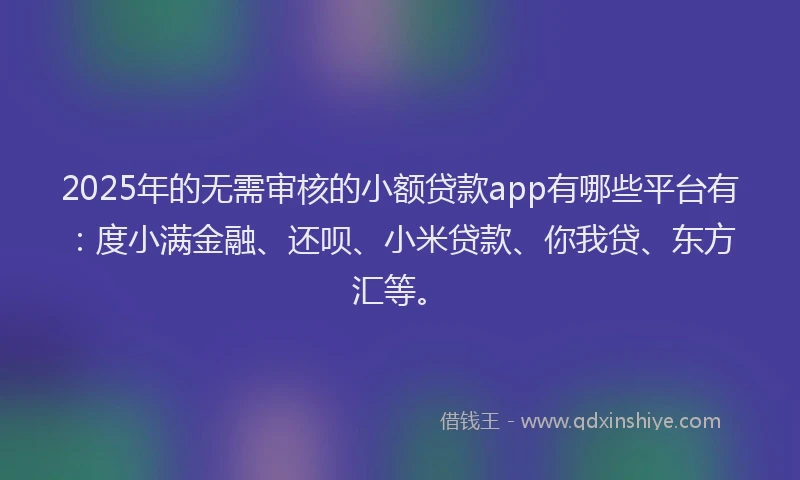 2025年的无需审核的小额贷款app有哪些平台有：度小满金融、还呗、小米贷款、你我贷、东方汇等。