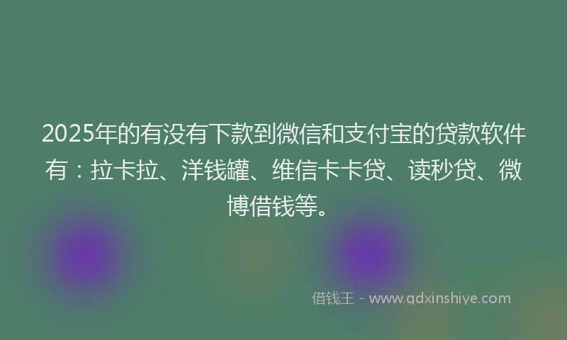 2025年的有没有下款到微信和支付宝的贷款软件有：拉卡拉、洋钱罐、维信卡卡贷、读秒贷、微博借钱等。