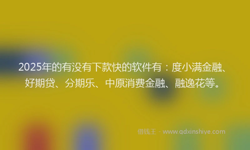 2025年的有没有下款快的软件有：度小满金融、好期贷、分期乐、中原消费金融、融逸花等。
