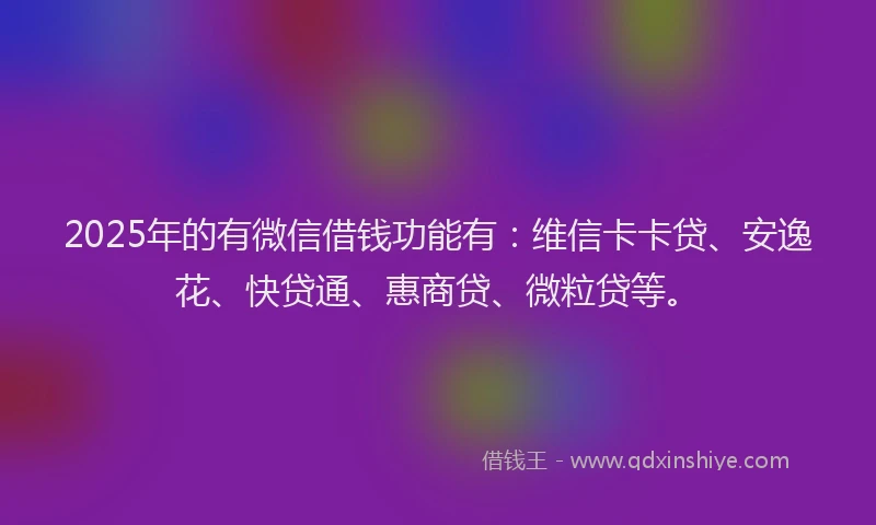 2025年的有微信借钱功能有：维信卡卡贷、安逸花、快贷通、惠商贷、微粒贷等。