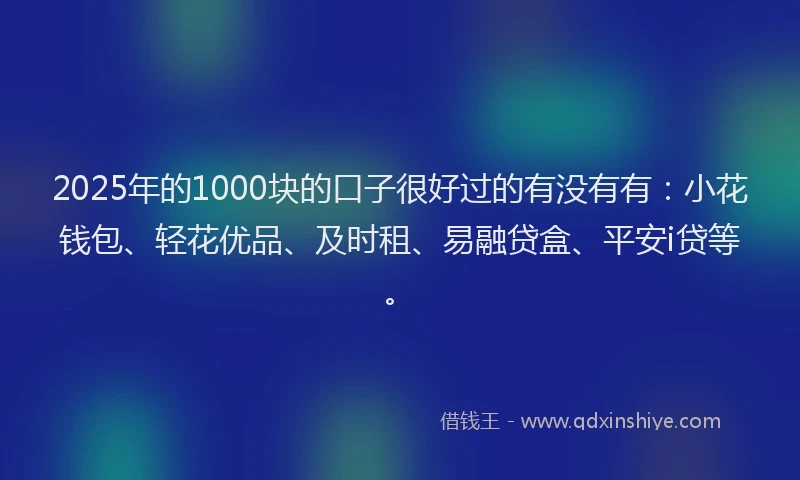 2025年的1000块的口子很好过的有没有有:小花钱包、轻花优品、及时租、易融贷盒、平安i贷等。