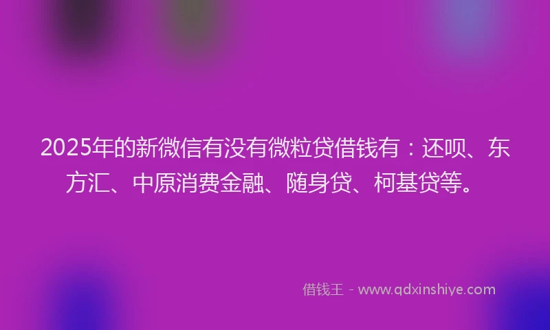 2025年的新微信有没有微粒贷借钱有：还呗、东方汇、中原消费金融、随身贷、柯基贷等。