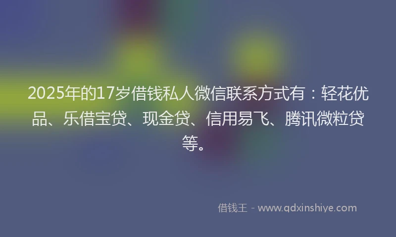 2025年的17岁借钱私人微信联系方式有：轻花优品、乐借宝贷、现金贷、信用易飞、腾讯微粒贷等。