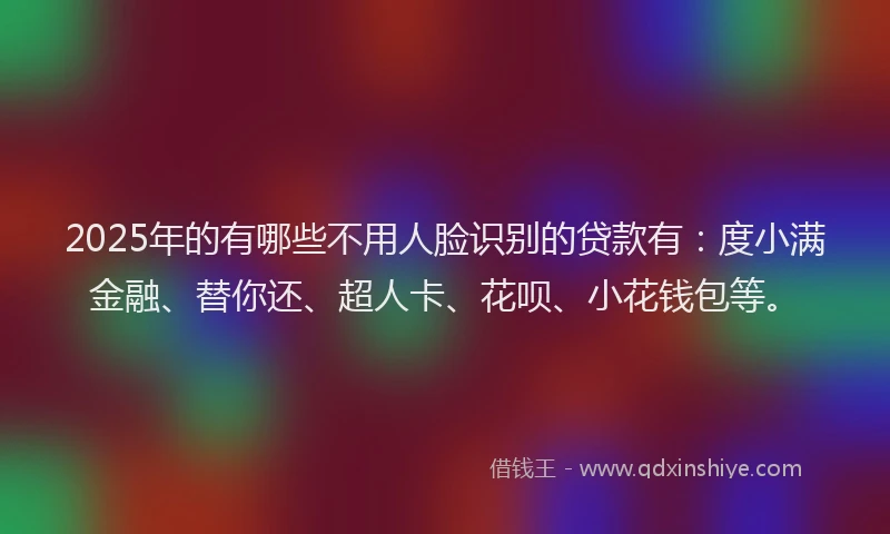 2025年的有哪些不用人脸识别的贷款有：度小满金融、替你还、超人卡、花呗、小花钱包等。