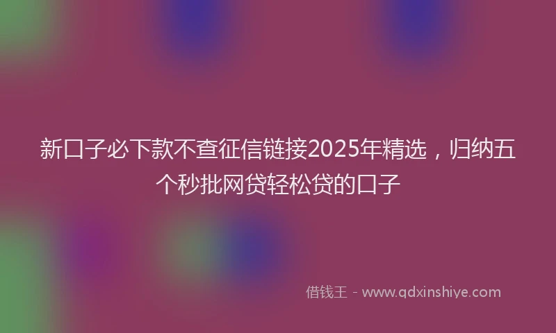 新口子必下款不查征信链接2025年精选，归纳五个秒批网贷轻松贷的口子