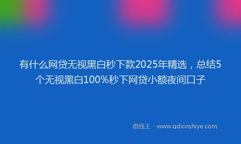 有什么网贷无视黑白秒下款2025年精选，总结5个无视黑白100%秒下网贷小额夜间口子