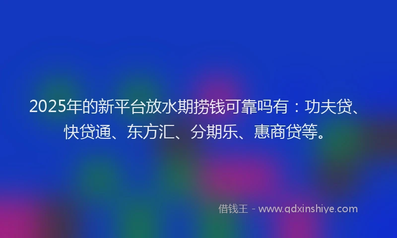 2025年的新平台放水期捞钱可靠吗有：功夫贷、快贷通、东方汇、分期乐、惠商贷等。