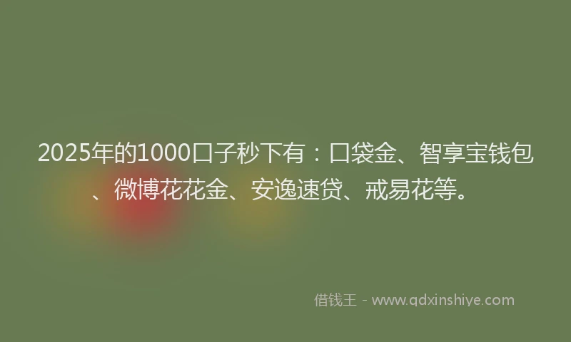 2025年的1000口子秒下有：口袋金、智享宝钱包、微博花花金、安逸速贷、戒易花等。