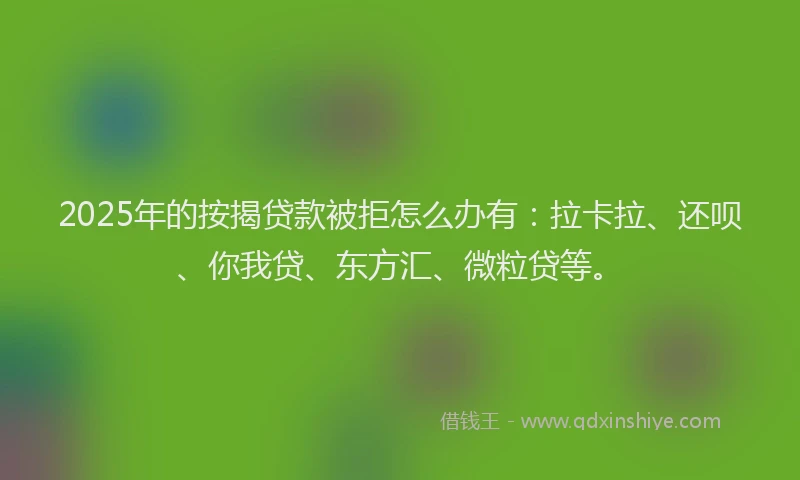 2025年的按揭贷款被拒怎么办有：拉卡拉、还呗、你我贷、东方汇、微粒贷等。