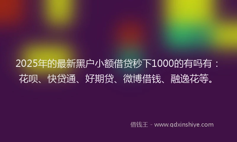 2025年的最新黑户小额借贷秒下1000的有吗有：花呗、快贷通、好期贷、微博借钱、融逸花等。