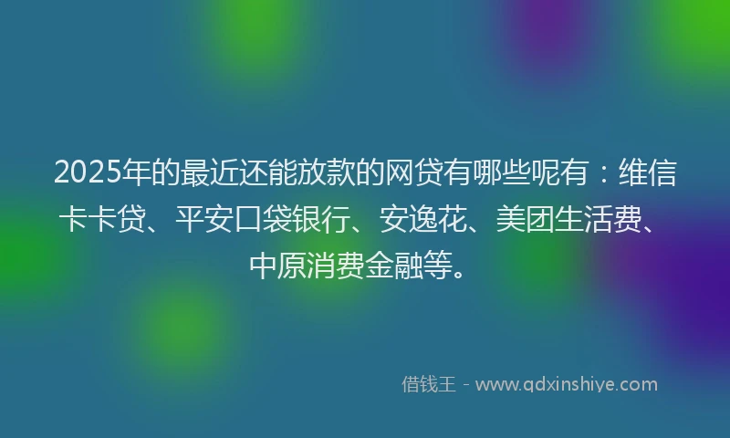 2025年的最近还能放款的网贷有哪些呢有：维信卡卡贷、平安口袋银行、安逸花、美团生活费、中原消费金融等。