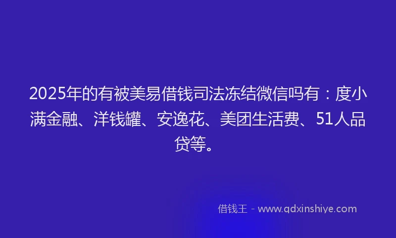2025年的有被美易借钱司法冻结微信吗有：度小满金融、洋钱罐、安逸花、美团生活费、51人品贷等。