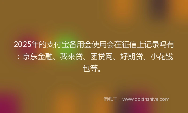 2025年的支付宝备用金使用会在征信上记录吗有：京东金融、我来贷、团贷网、好期贷、小花钱包等。