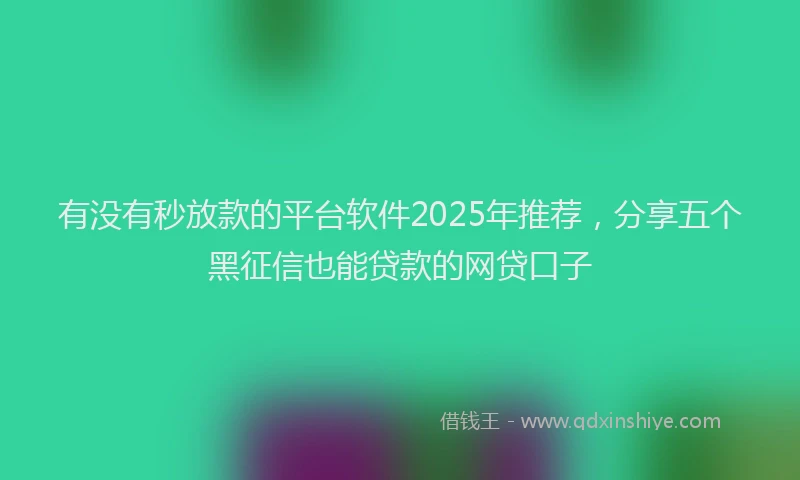 有没有秒放款的平台软件2025年推荐，分享五个黑征信也能贷款的网贷口子
