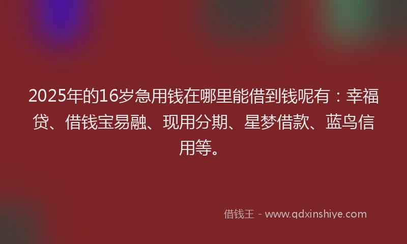 2025年的16岁急用钱在哪里能借到钱呢有：幸福贷、借钱宝易融、现用分期、星梦借款、蓝鸟信用等。