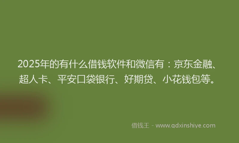 2025年的有什么借钱软件和微信有：京东金融、超人卡、平安口袋银行、好期贷、小花钱包等。