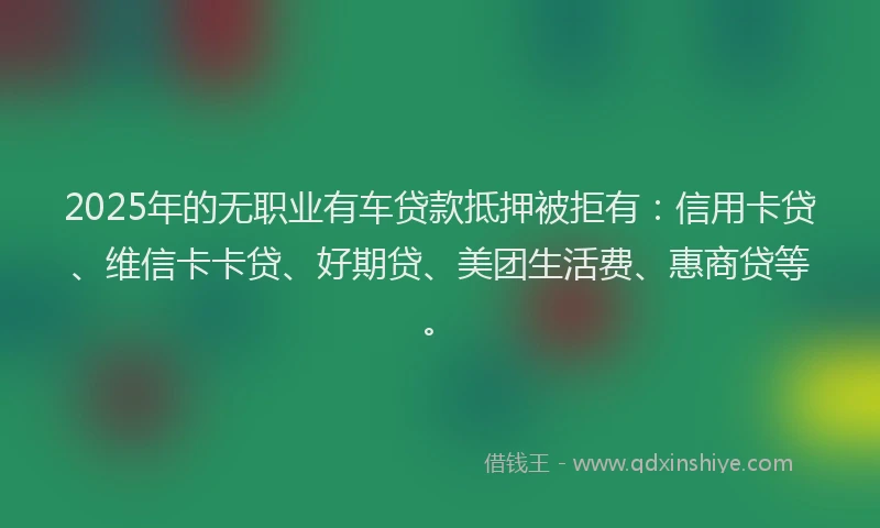 2025年的无职业有车贷款抵押被拒有：信用卡贷、维信卡卡贷、好期贷、美团生活费、惠商贷等。