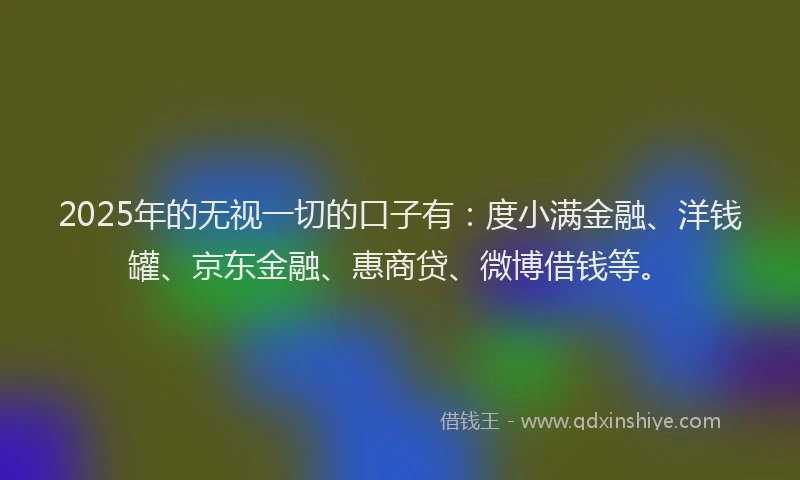 2025年的无视一切的口子有：度小满金融、洋钱罐、京东金融、惠商贷、微博借钱等。