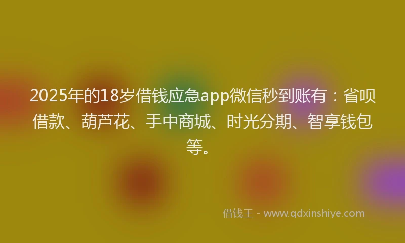 2025年的18岁借钱应急app微信秒到账有:省呗借款、葫芦花、手中商城、时光分期、智享钱包等。