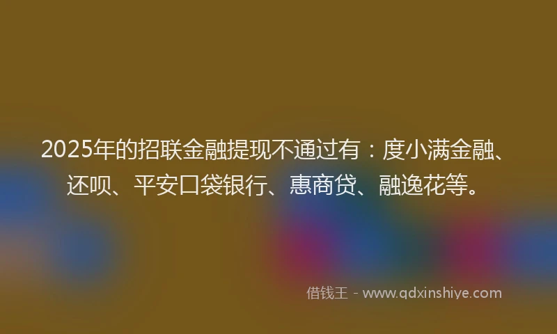 2025年的招联金融提现不通过有：度小满金融、还呗、平安口袋银行、惠商贷、融逸花等。