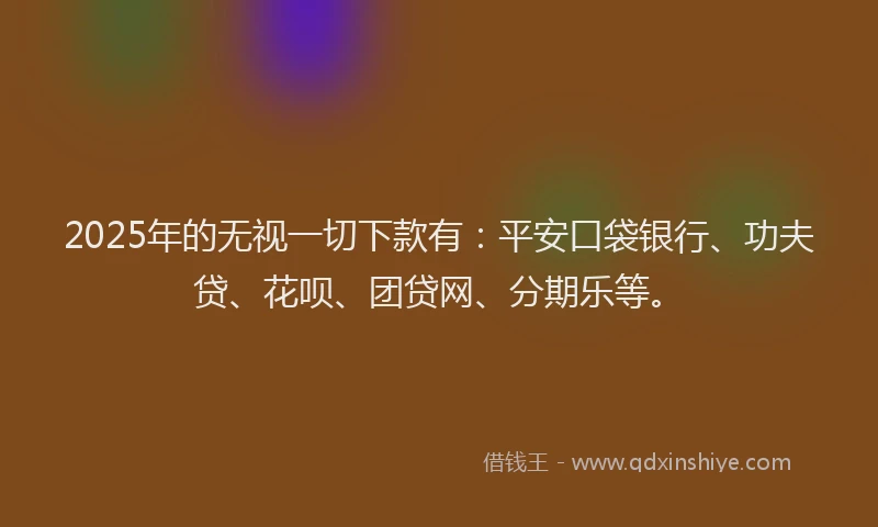 2025年的无视一切下款有：平安口袋银行、功夫贷、花呗、团贷网、分期乐等。