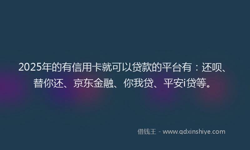 2025年的有信用卡就可以贷款的平台有：还呗、替你还、京东金融、你我贷、平安i贷等。