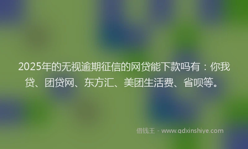 2025年的无视逾期征信的网贷能下款吗有：你我贷、团贷网、东方汇、美团生活费、省呗等。