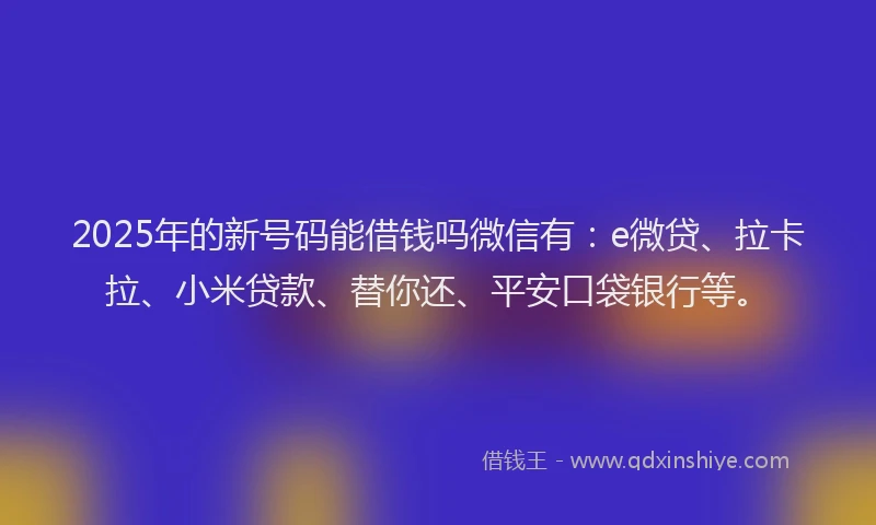 2025年的新号码能借钱吗微信有：e微贷、拉卡拉、小米贷款、替你还、平安口袋银行等。