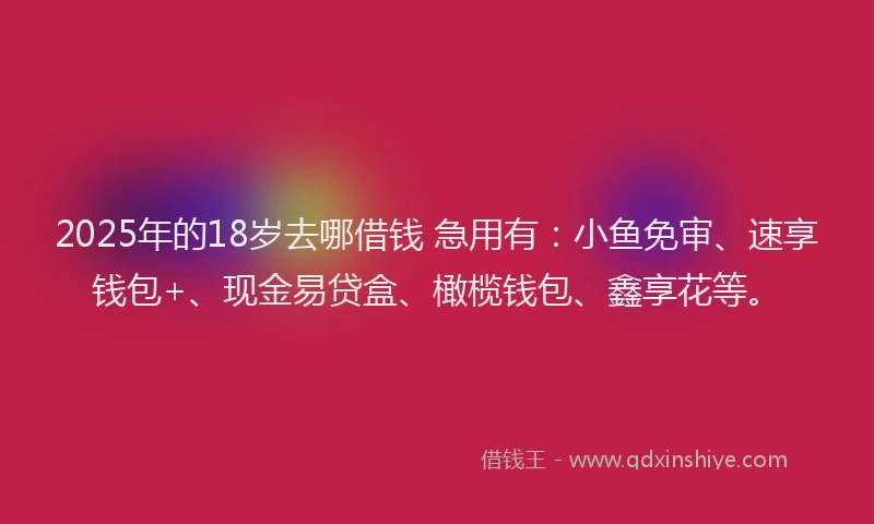 2025年的18岁去哪借钱 急用有:小鱼免审、速享钱包+、现金易贷盒、橄榄钱包、鑫享花等。
