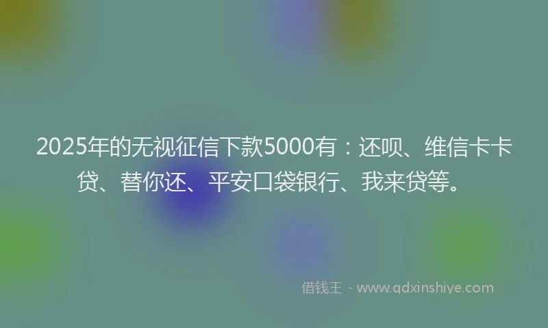 2025年的无视征信下款5000有：还呗、维信卡卡贷、替你还、平安口袋银行、我来贷等。