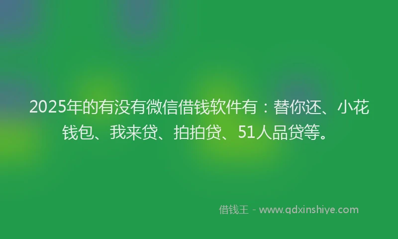2025年的有没有微信借钱软件有：替你还、小花钱包、我来贷、拍拍贷、51人品贷等。