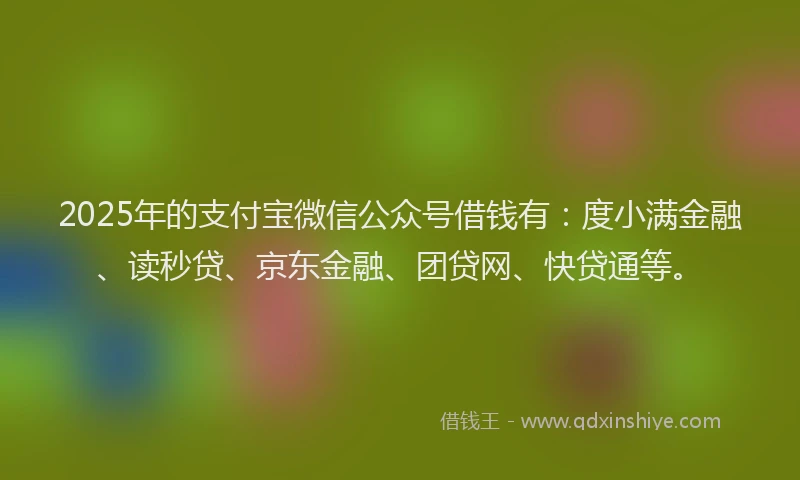 2025年的支付宝微信公众号借钱有：度小满金融、读秒贷、京东金融、团贷网、快贷通等。