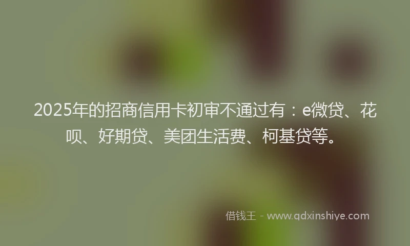 2025年的招商信用卡初审不通过有：e微贷、花呗、好期贷、美团生活费、柯基贷等。