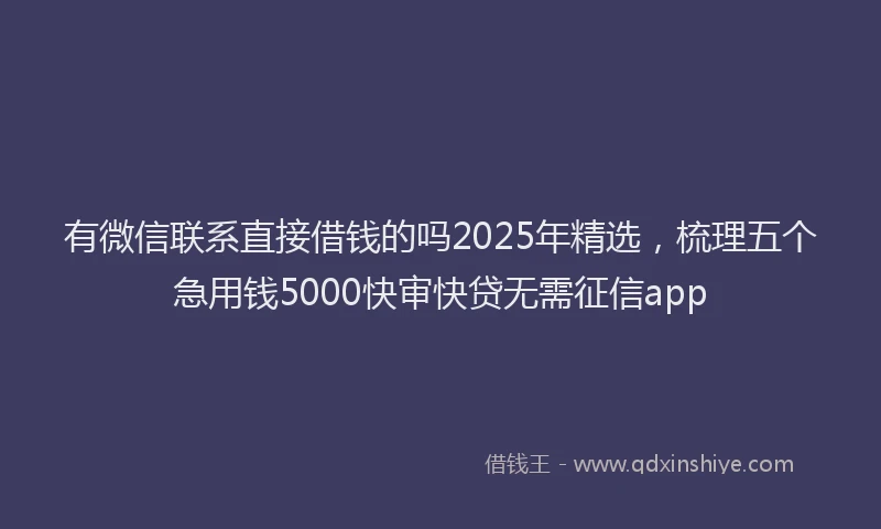 有微信联系直接借钱的吗2025年精选，梳理五个急用钱5000快审快贷无需征信app