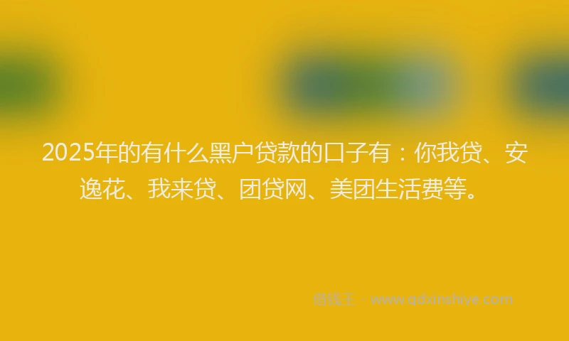 2025年的有什么黑户贷款的口子有：你我贷、安逸花、我来贷、团贷网、美团生活费等。