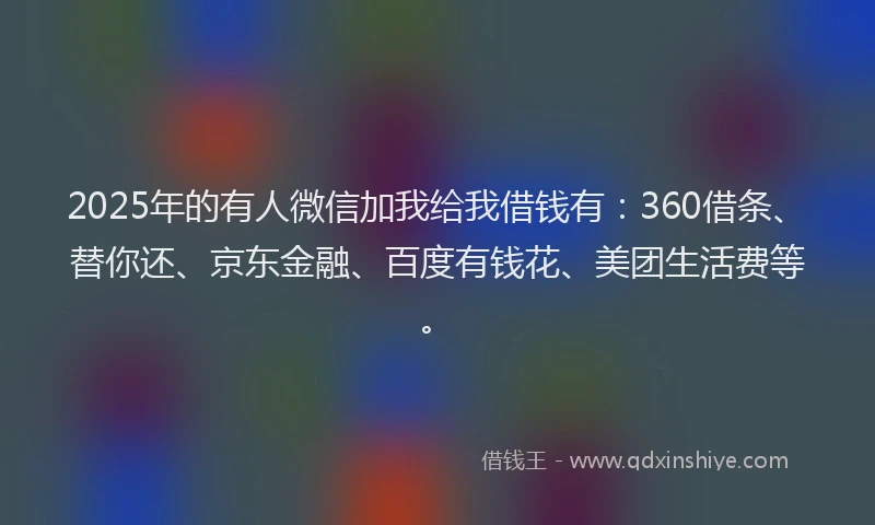 2025年的有人微信加我给我借钱有：360借条、替你还、京东金融、百度有钱花、美团生活费等。