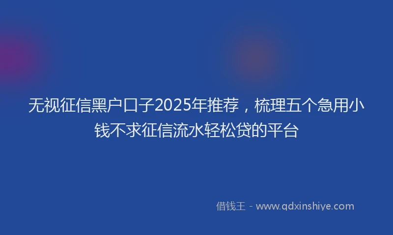 无视征信黑户口子2025年推荐，梳理五个急用小钱不求征信流水轻松贷的平台
