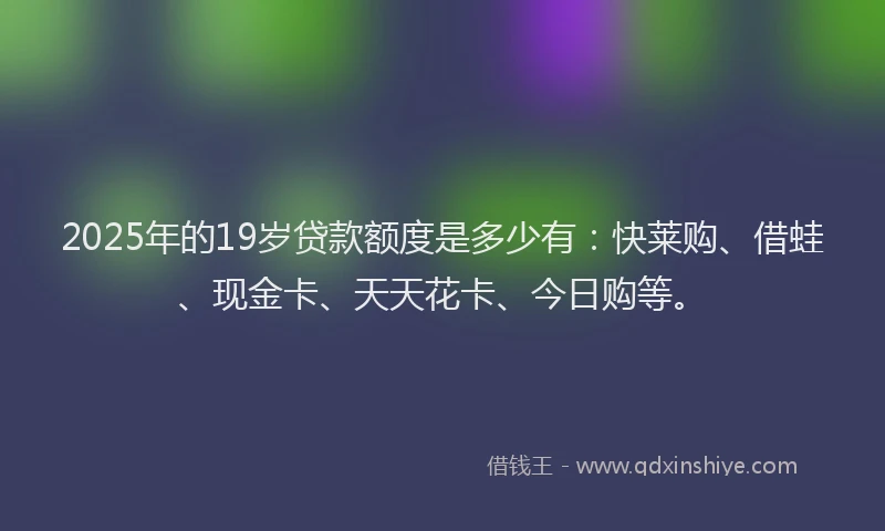 2025年的19岁贷款额度是多少有：快莱购、借蛙、现金卡、天天花卡、今日购等。