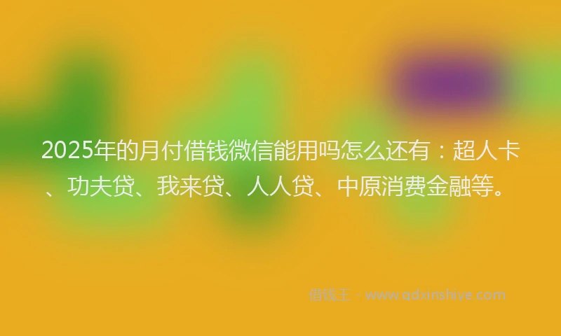 2025年的月付借钱微信能用吗怎么还有：超人卡、功夫贷、我来贷、人人贷、中原消费金融等。