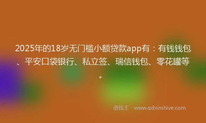 2025年的18岁无门槛小额贷款app有：有钱钱包、平安口袋银行、私立签、瑞信钱包、零花罐等。