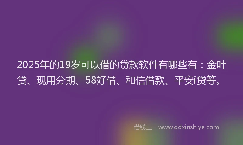 2025年的19岁可以借的贷款软件有哪些有：金叶贷、现用分期、58好借、和信借款、平安i贷等。