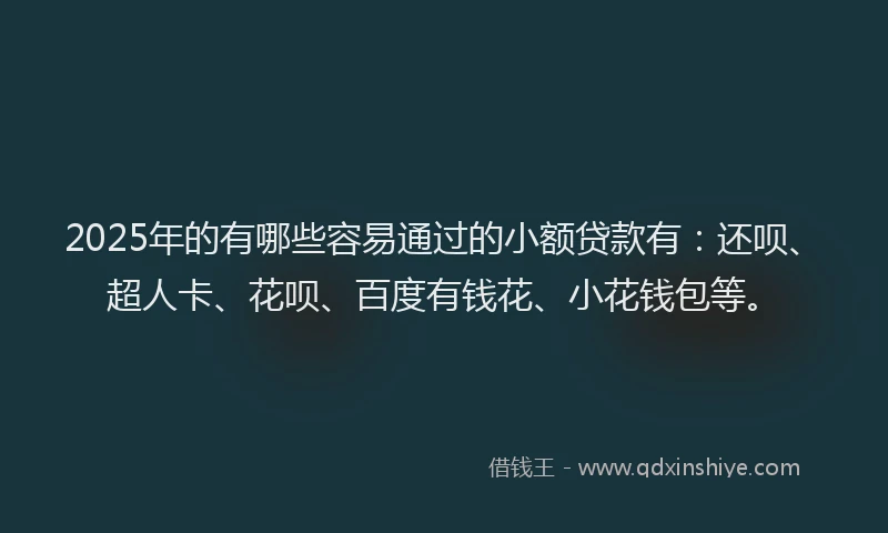 2025年的有哪些容易通过的小额贷款有：还呗、超人卡、花呗、百度有钱花、小花钱包等。
