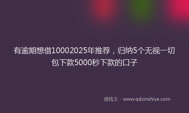 有逾期想借10002025年推荐，归纳5个无视一切包下款5000秒下款的口子