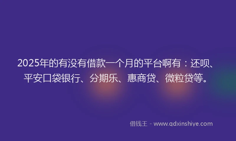2025年的有没有借款一个月的平台啊有：还呗、平安口袋银行、分期乐、惠商贷、微粒贷等。
