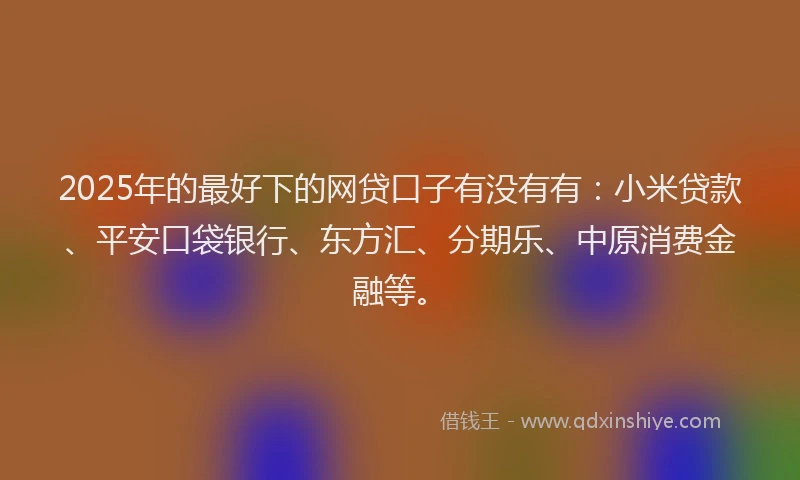 2025年的最好下的网贷口子有没有有：小米贷款、平安口袋银行、东方汇、分期乐、中原消费金融等。
