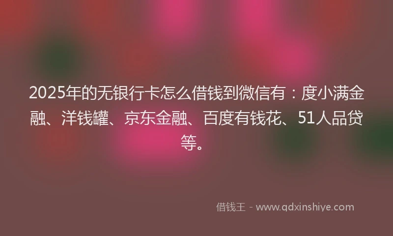 2025年的无银行卡怎么借钱到微信有：度小满金融、洋钱罐、京东金融、百度有钱花、51人品贷等。