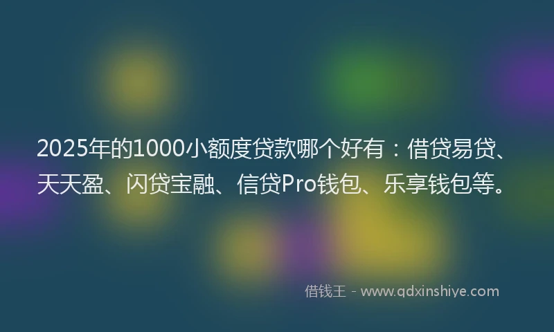 2025年的1000小额度贷款哪个好有：借贷易贷、天天盈、闪贷宝融、信贷Pro钱包、乐享钱包等。