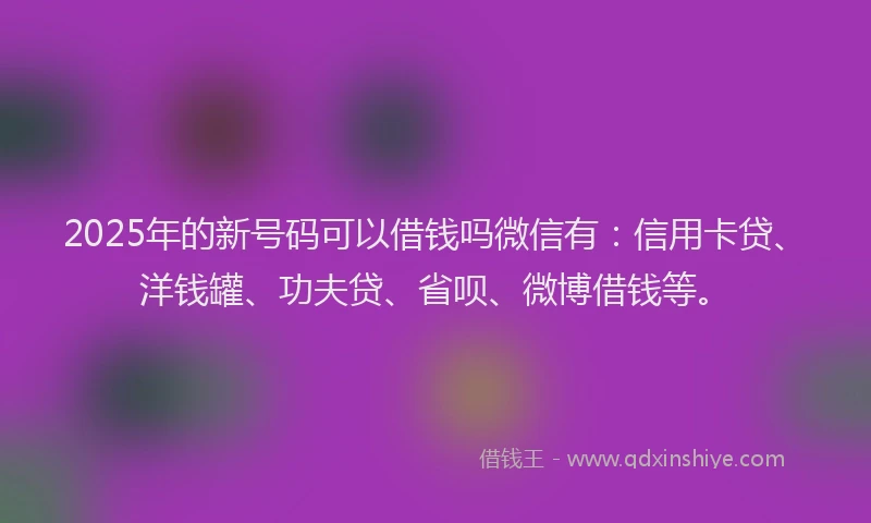 2025年的新号码可以借钱吗微信有：信用卡贷、洋钱罐、功夫贷、省呗、微博借钱等。